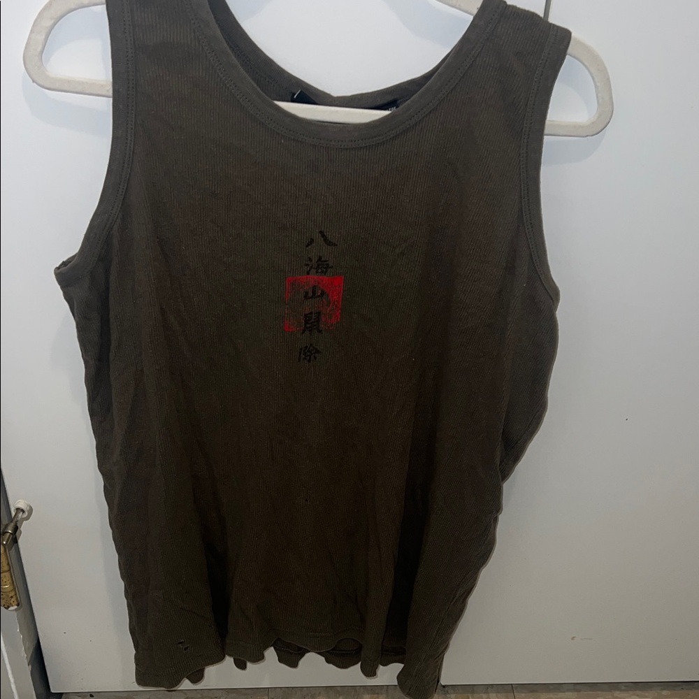 No Boundaries Olive Green Tank Top with Red Graphic
